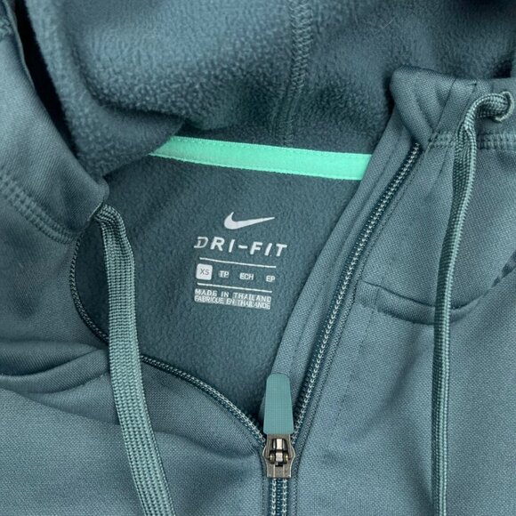 Nike Women's XS Full Zip Fleece Lined Green Blue Gray Hooded Jacket W Pockets - Picture 6 of 9